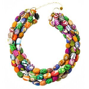 Fair Trade NWT Collar Statement Necklace Handmade Kantha Beads Upcycled Recycled